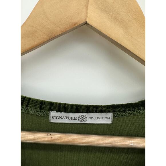 Signature Collection Green Velvet Tee Women Small Short Sleeve Striped Velour - Picture 6 of 7